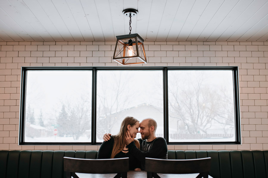 Martensville indoor winter couple's session at Clearcut Coffee House