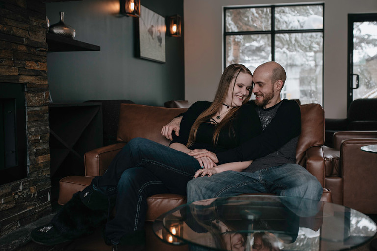Martensville indoor winter couple's session at Clearcut Coffee House