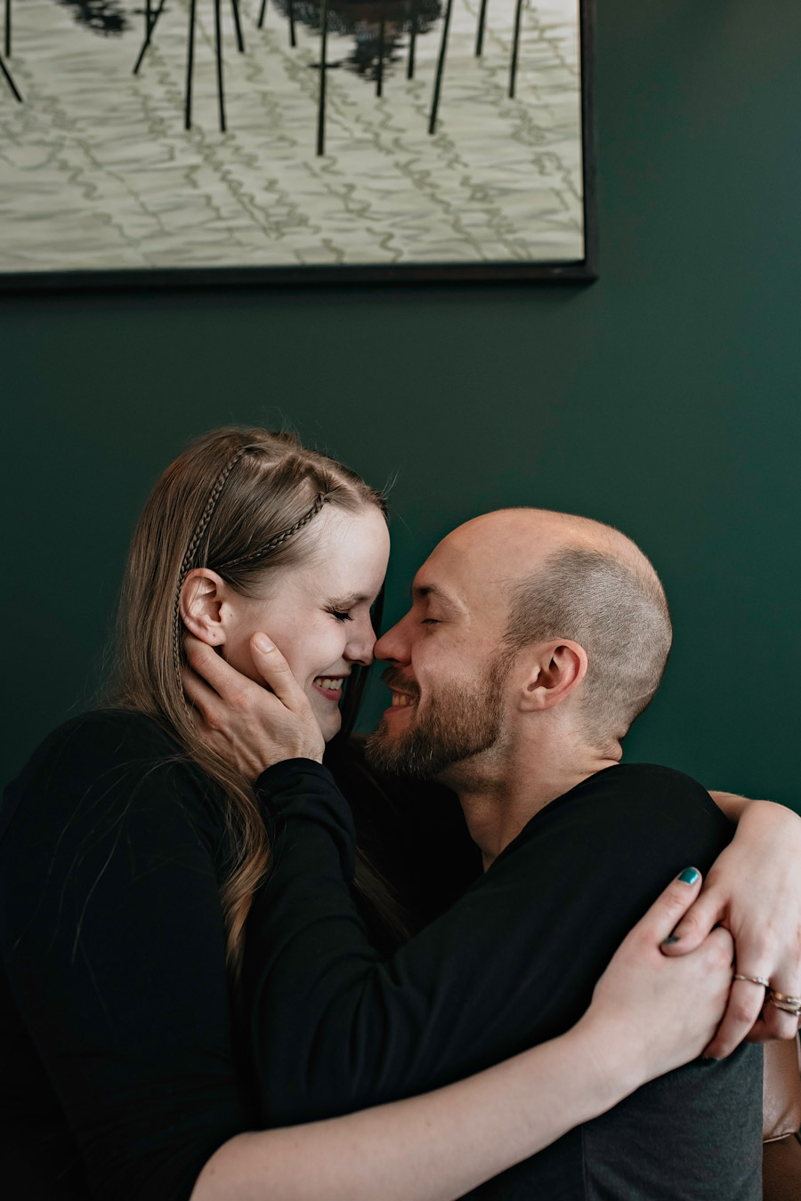 Martensville indoor winter couple's session at Clearcut Coffee House