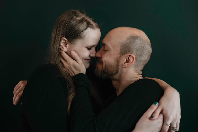 Martensville indoor winter couple's session at Clearcut Coffee House