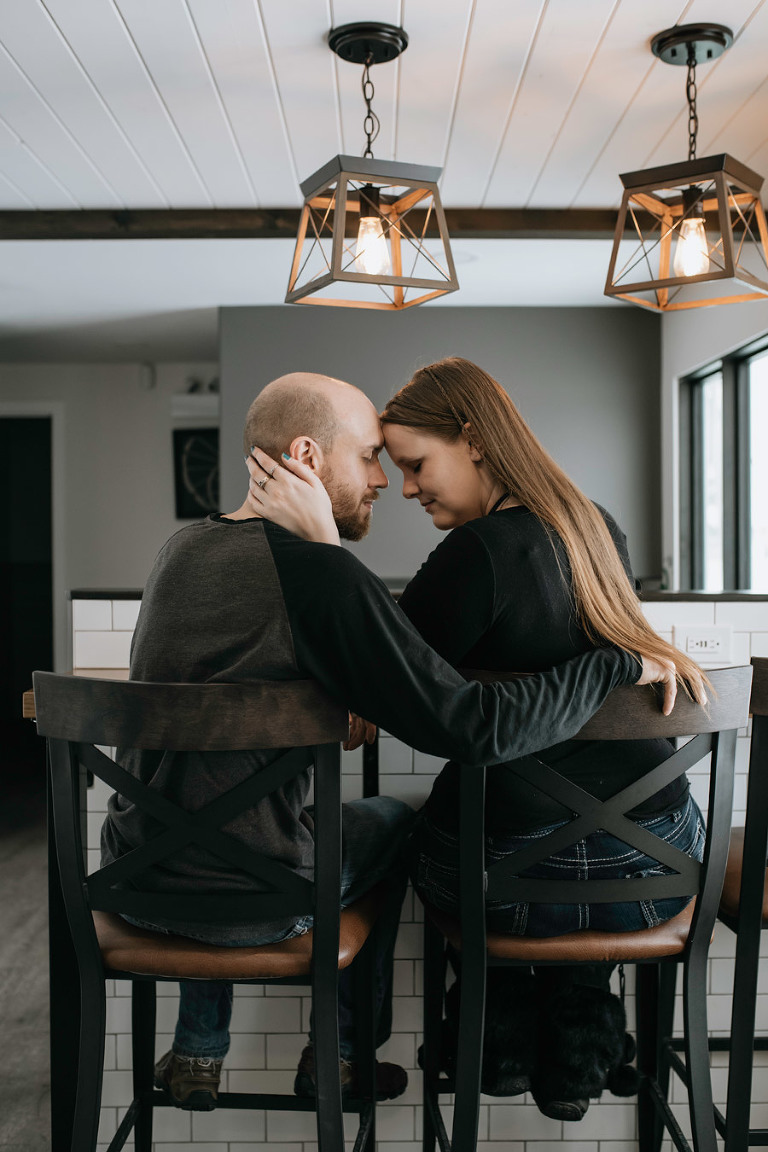 Martensville indoor winter couple's session at Clearcut Coffee House