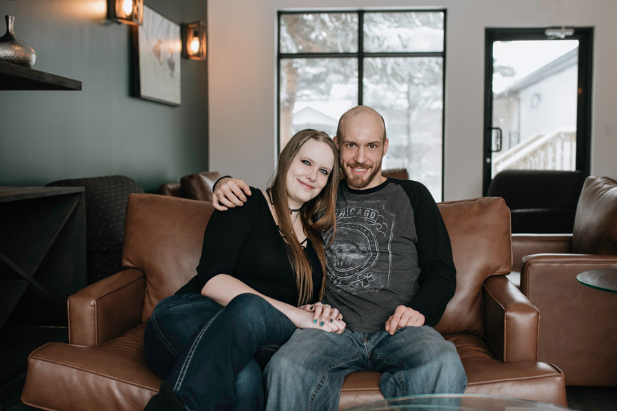 Martensville indoor winter couple's session at Clearcut Coffee House