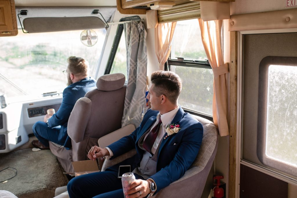 groom relaxing in an rv